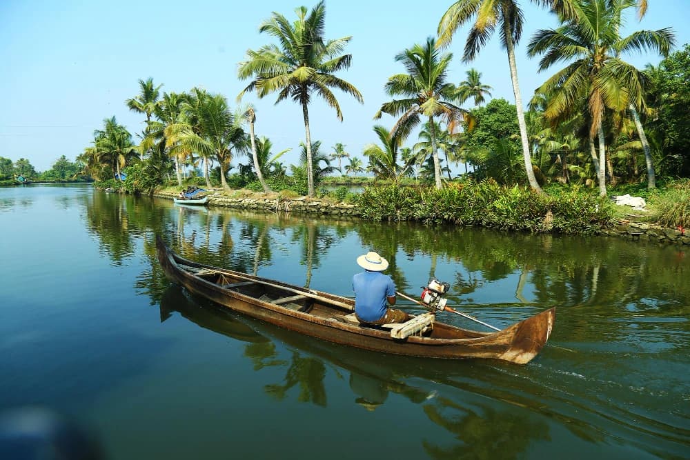 Traditional houseboat on the backwaters of Alleppey, Kerala